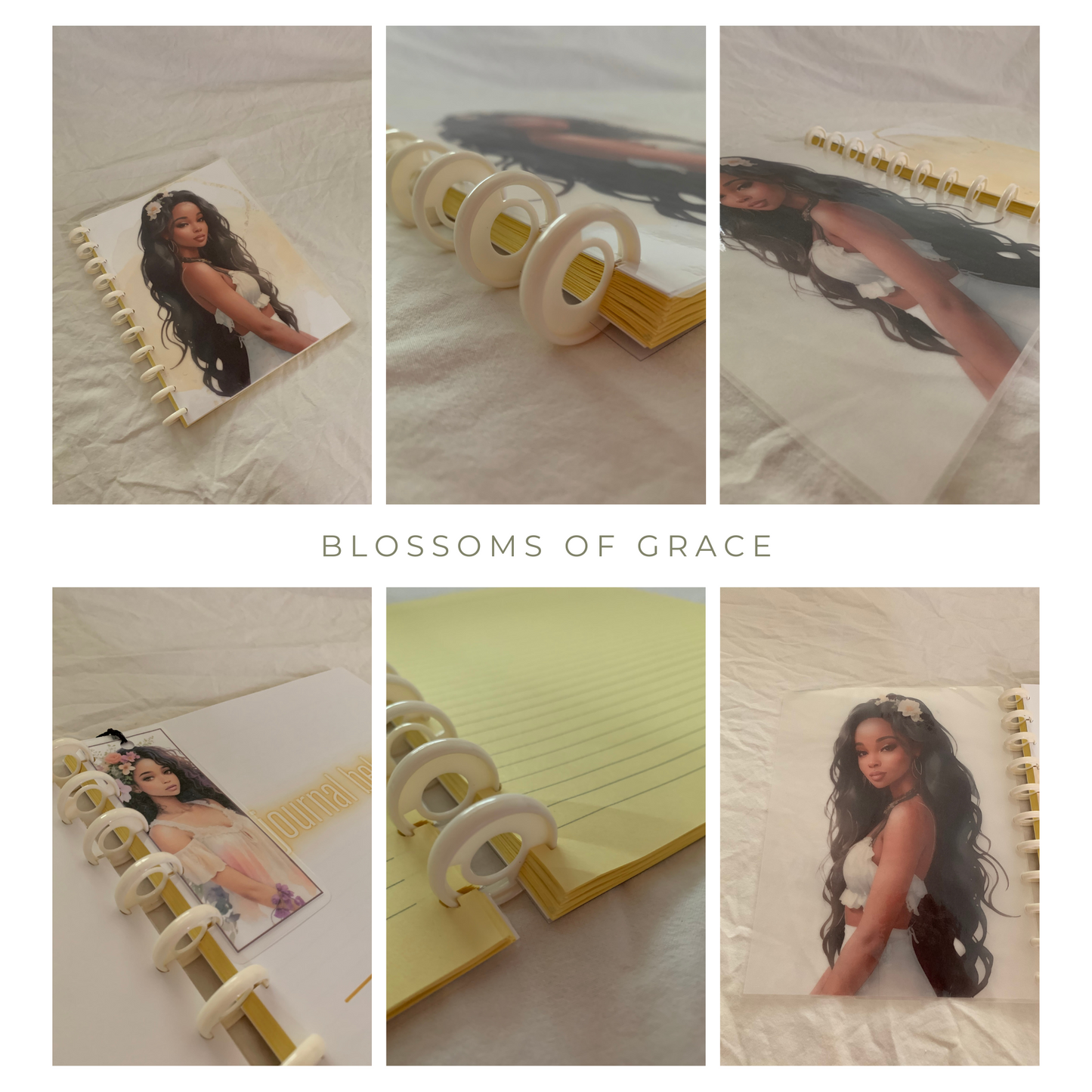 Blossoms of grace Journal| Discbound Lined Journal for Black Women Yellow (ZW)