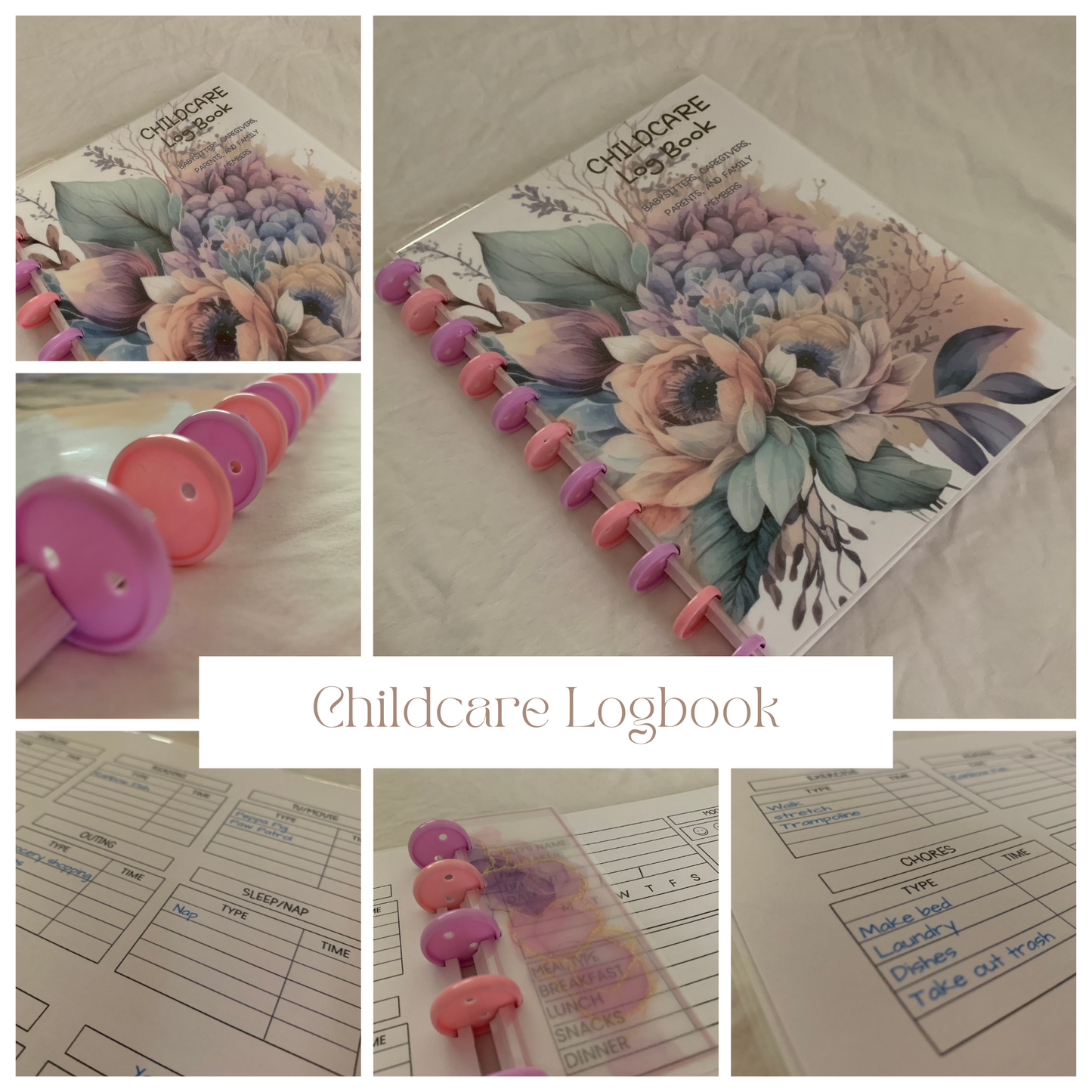 Childcare Logbook (pink and purple discs)
