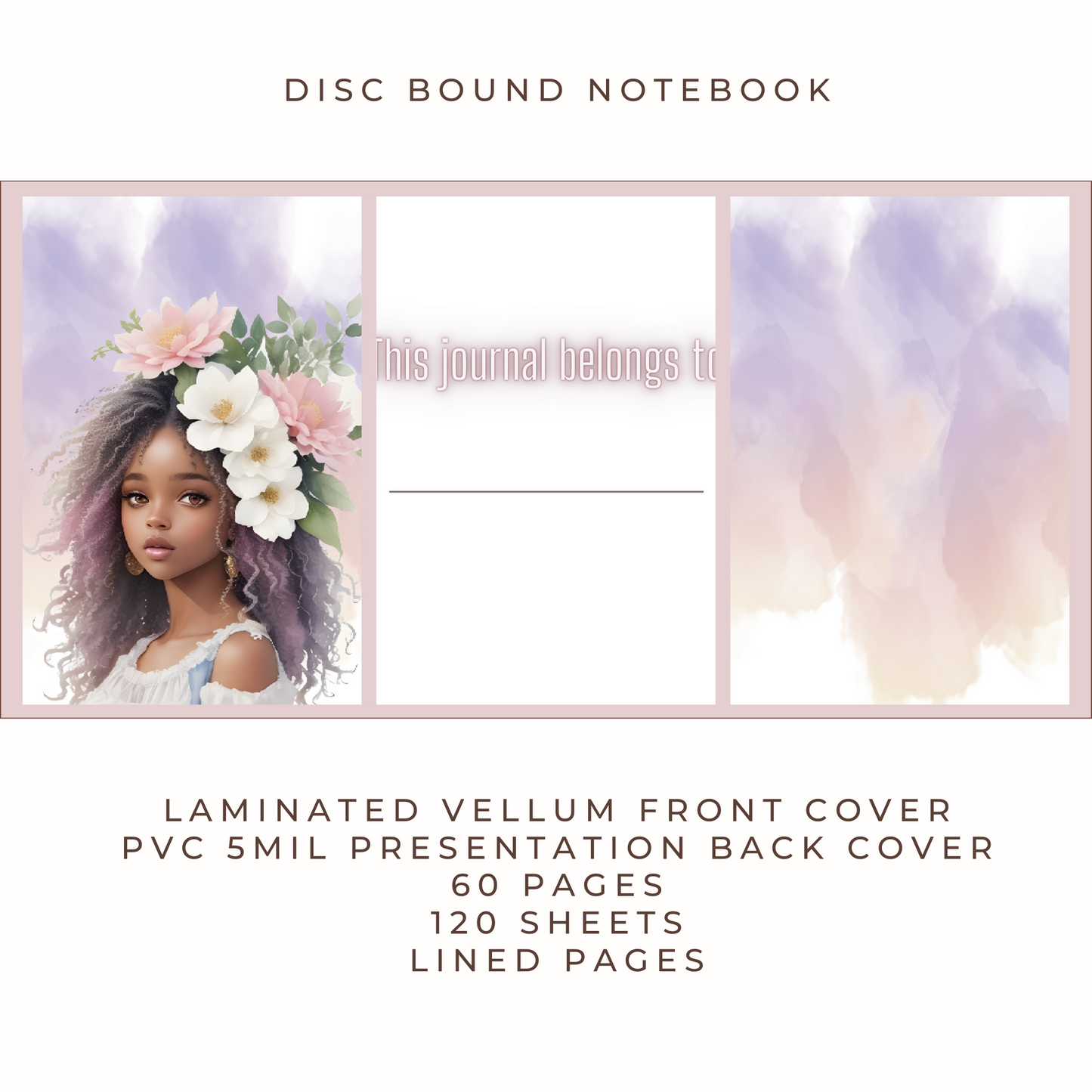 Purple Blossoms Journal | Discbound Lined Journal for Black Girls