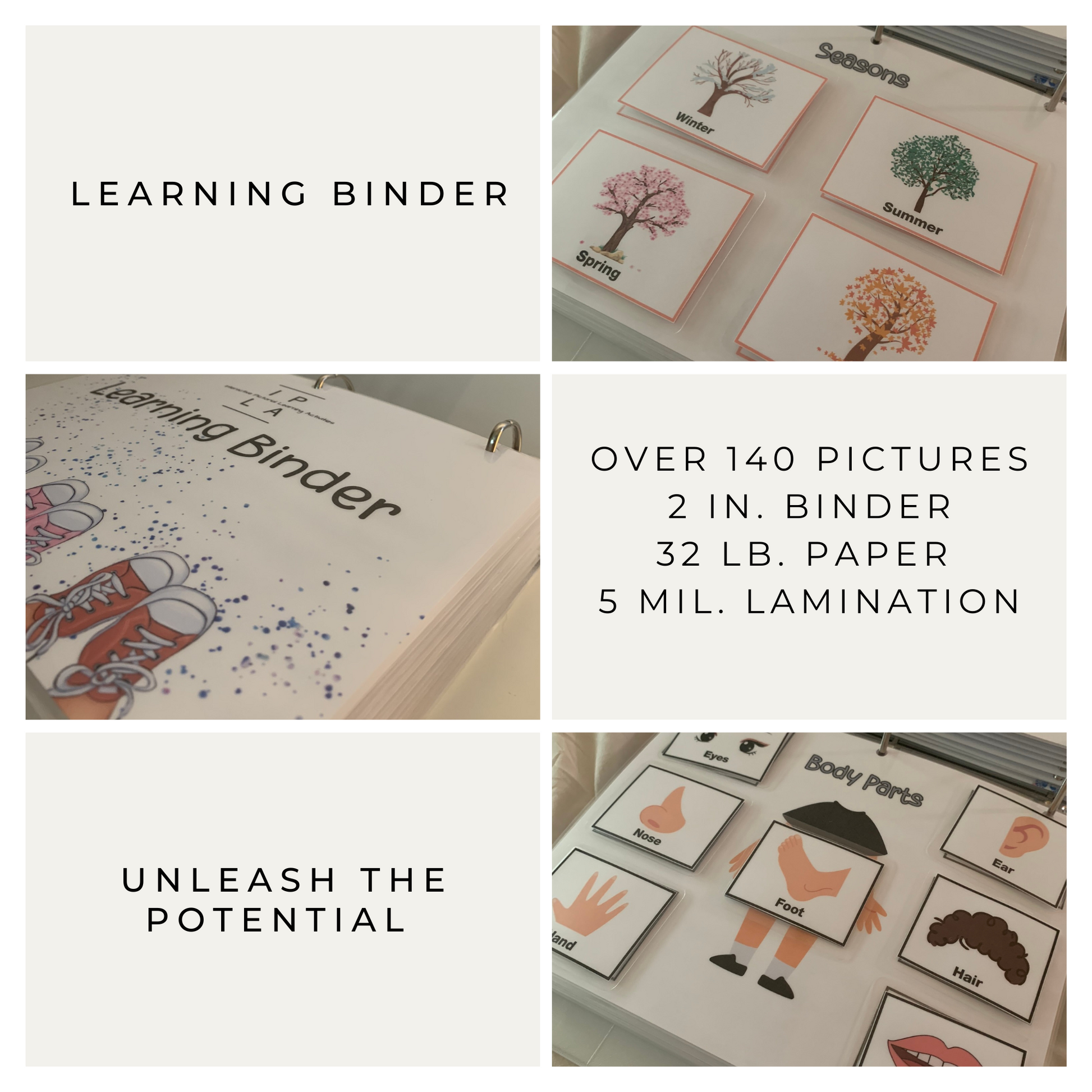 Explore IPLActivities learning binders|16 engaging activities, 140+ pictures including 8 from complementary task analysis activities to spark exploration and growth! The binder is 2 inches and the paper is 32 lb. enclosed in 5 mil lamination for durability.